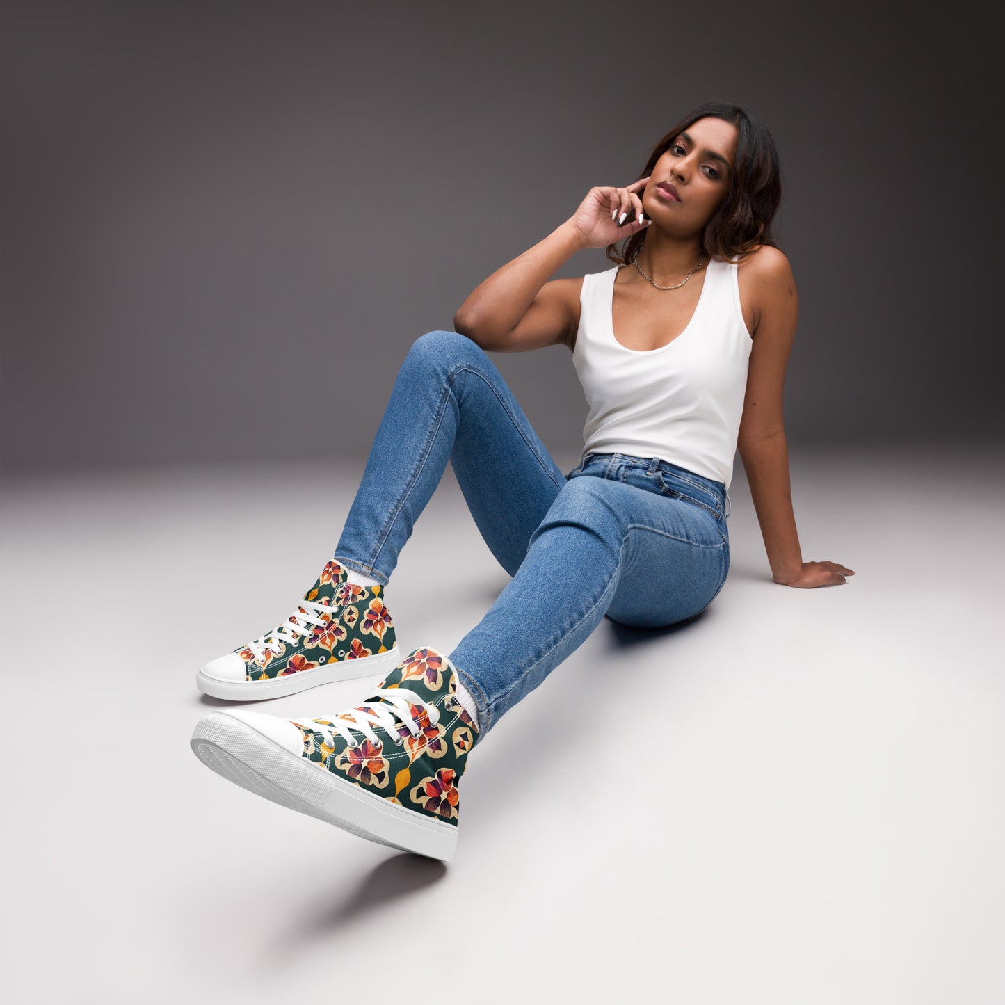 Ifrane’s Rainbow Blossoms Women’s high top canvas shoes