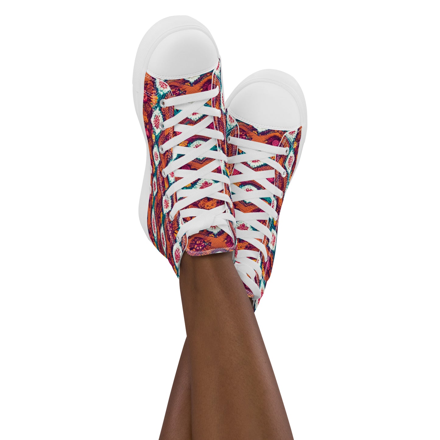 Pink and Orange Facets Women’s high top canvas shoes