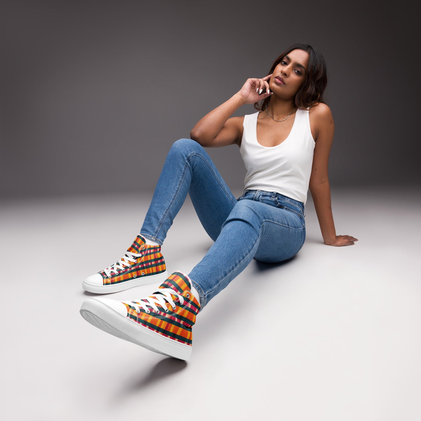 Tropical Fiesta Plaid Women’s high top canvas shoes