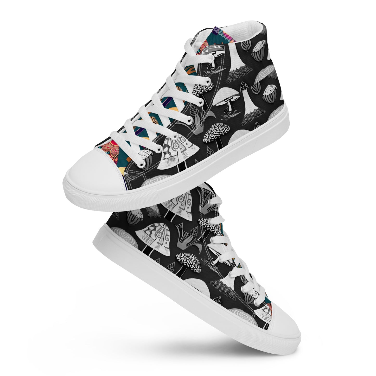 Whimsical Mushrooms in B&W Women’s high top canvas shoes