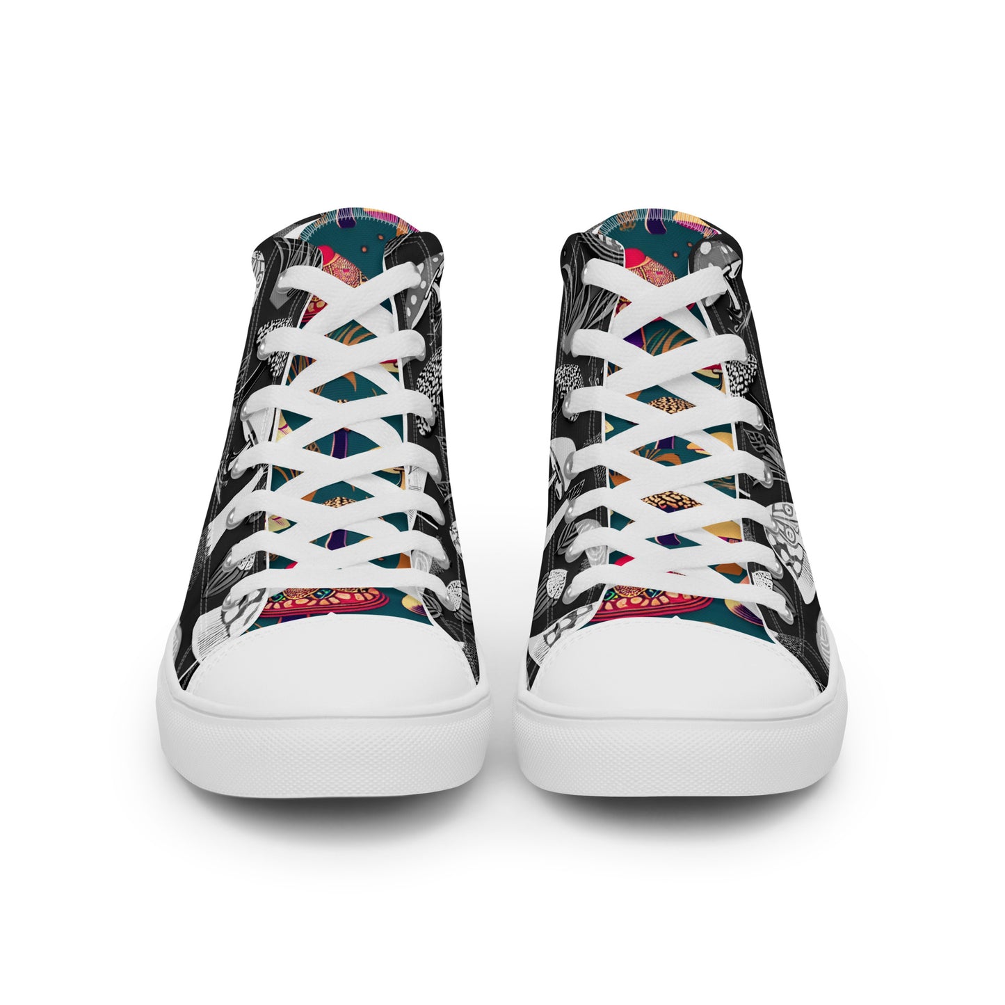 Whimsical Mushrooms in B&W Women’s high top canvas shoes