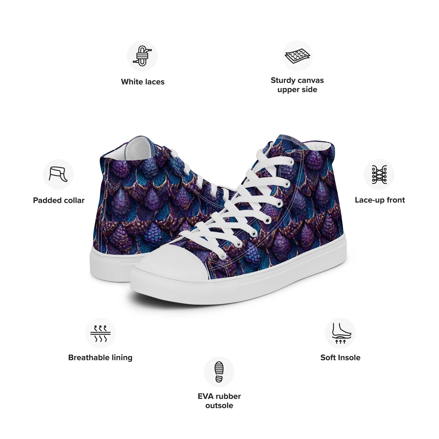 Luminosa, the Radiant Amethyst Drakon Women’s high top canvas shoes