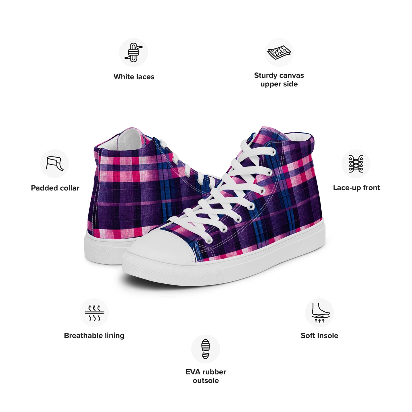 Berry Delight Plaid Women’s high top canvas shoes