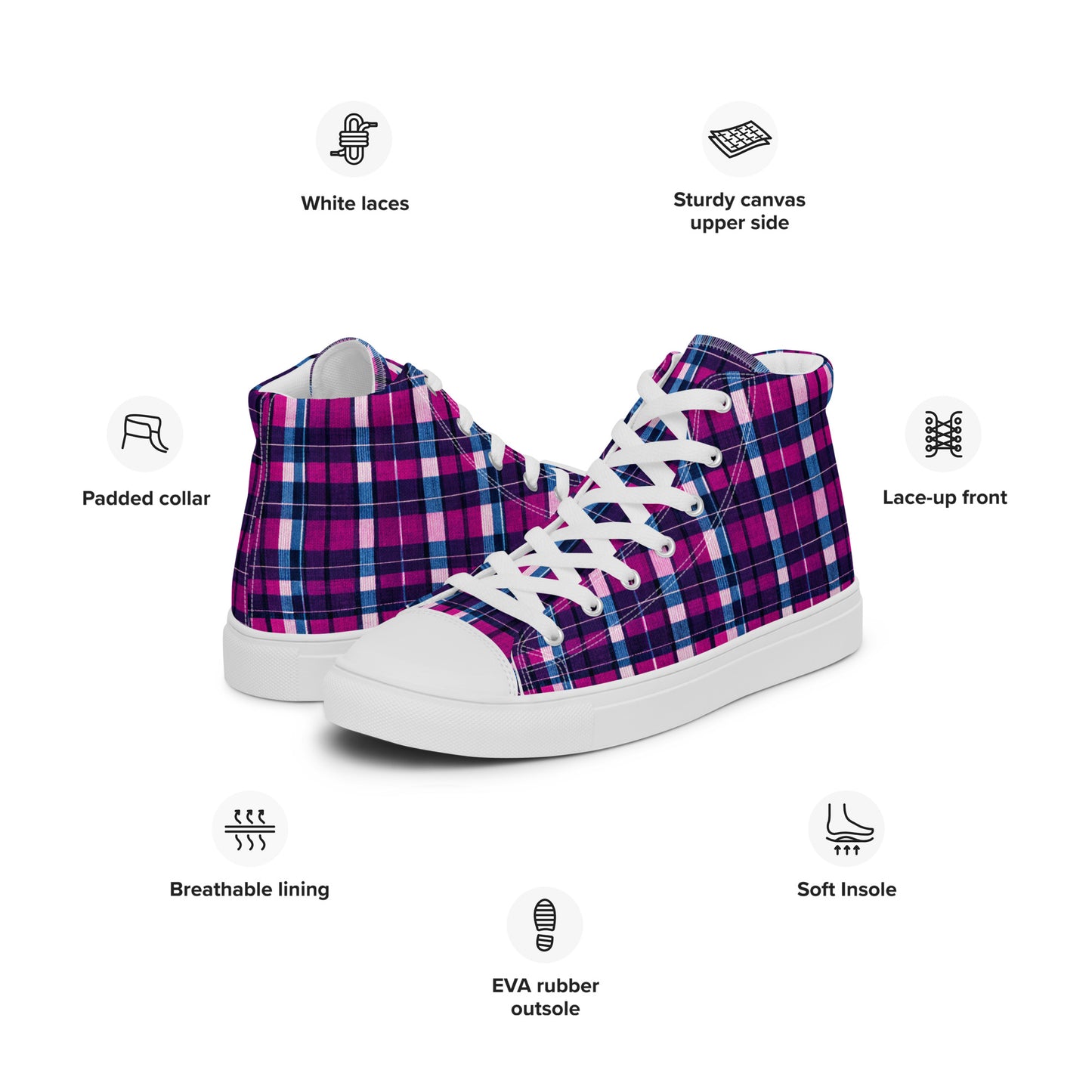 Fuchsia Fusion Check Women’s high top canvas shoes