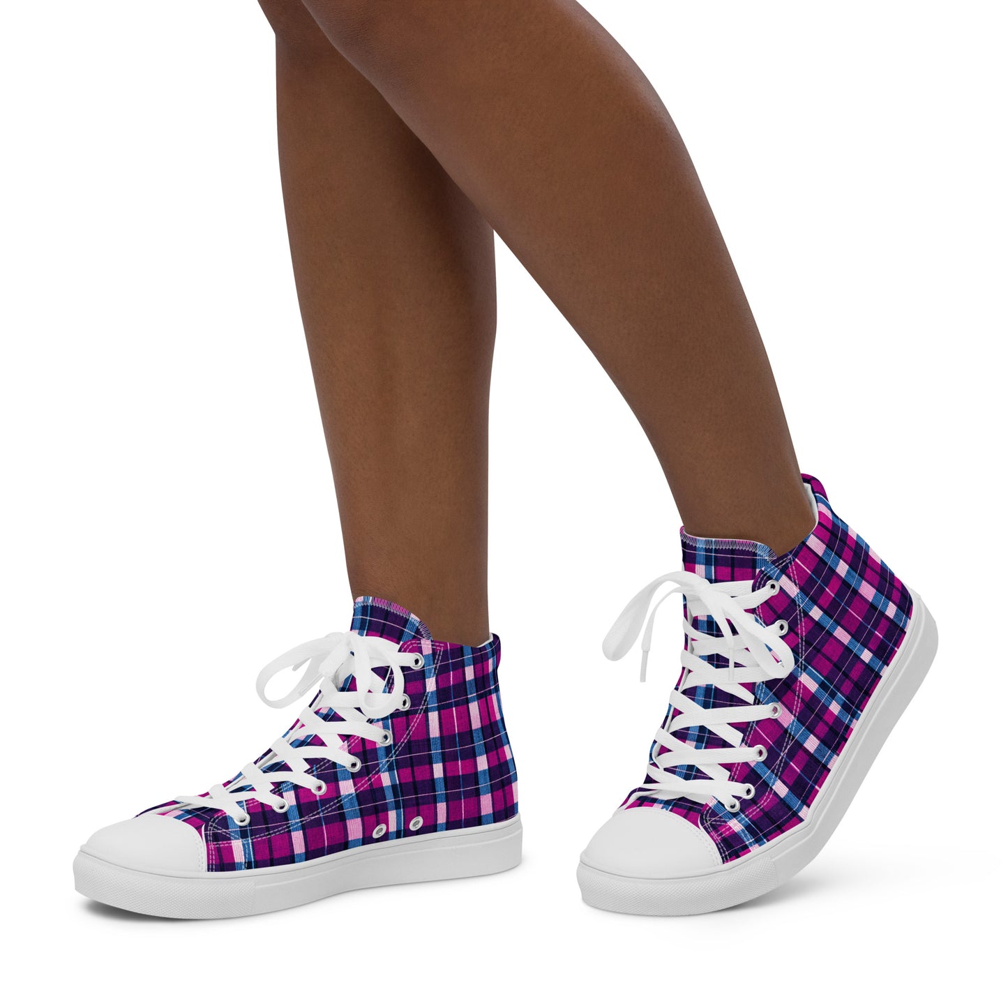 Fuchsia Fusion Check Women’s high top canvas shoes