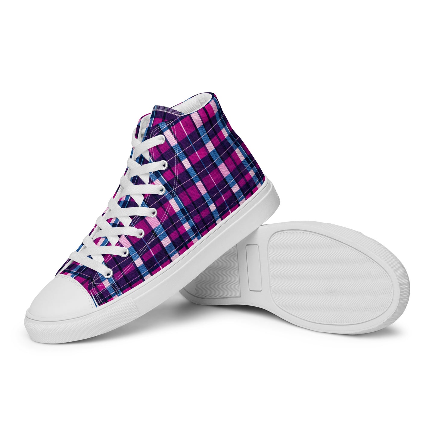 Fuchsia Fusion Check Women’s high top canvas shoes