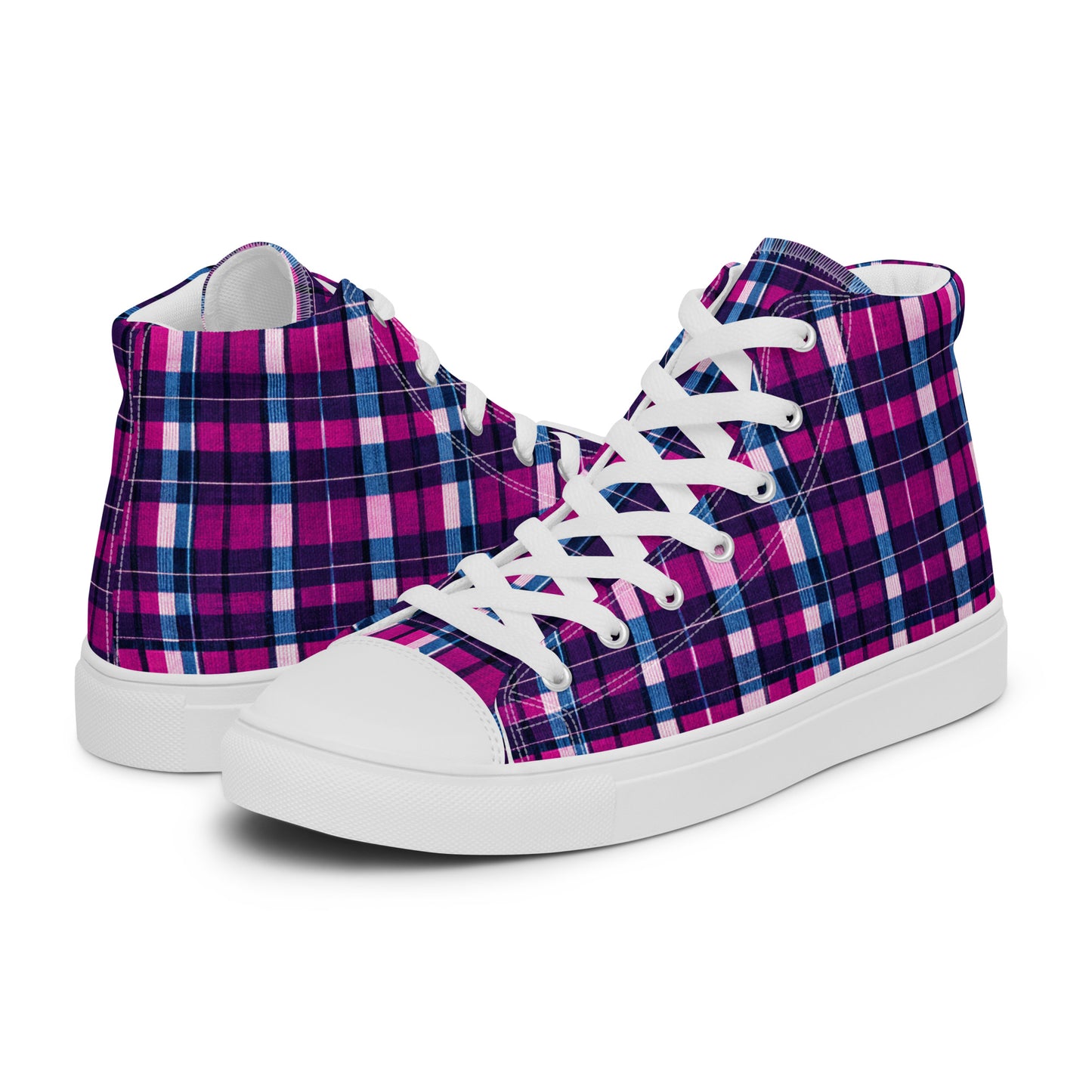 Fuchsia Fusion Check Women’s high top canvas shoes