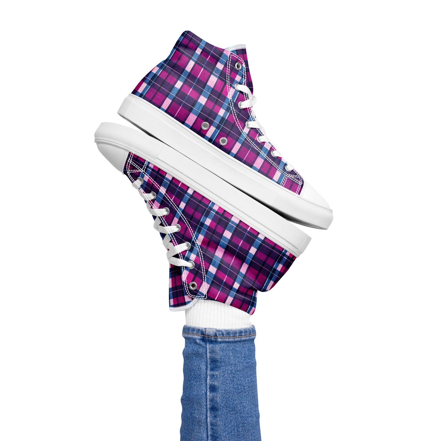 Fuchsia Fusion Check Women’s high top canvas shoes