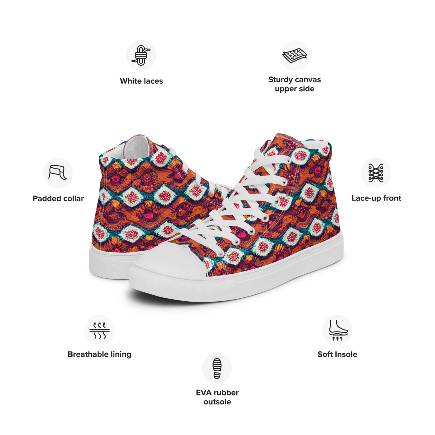 Pink and Orange Facets Women’s high top canvas shoes