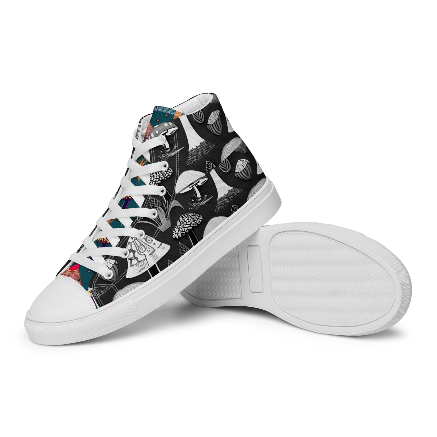 Whimsical Mushrooms in B&W Women’s high top canvas shoes