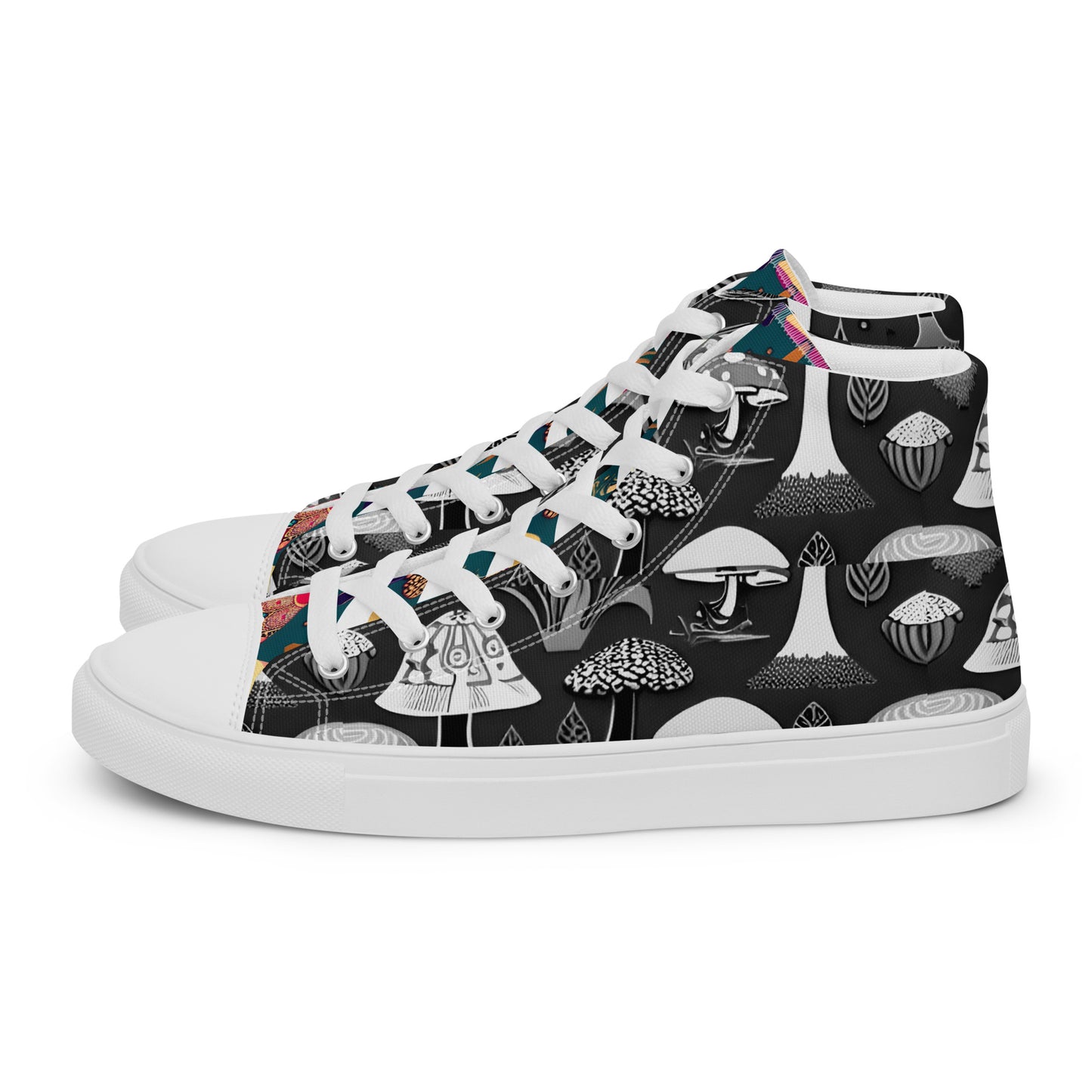 Whimsical Mushrooms in B&W Women’s high top canvas shoes