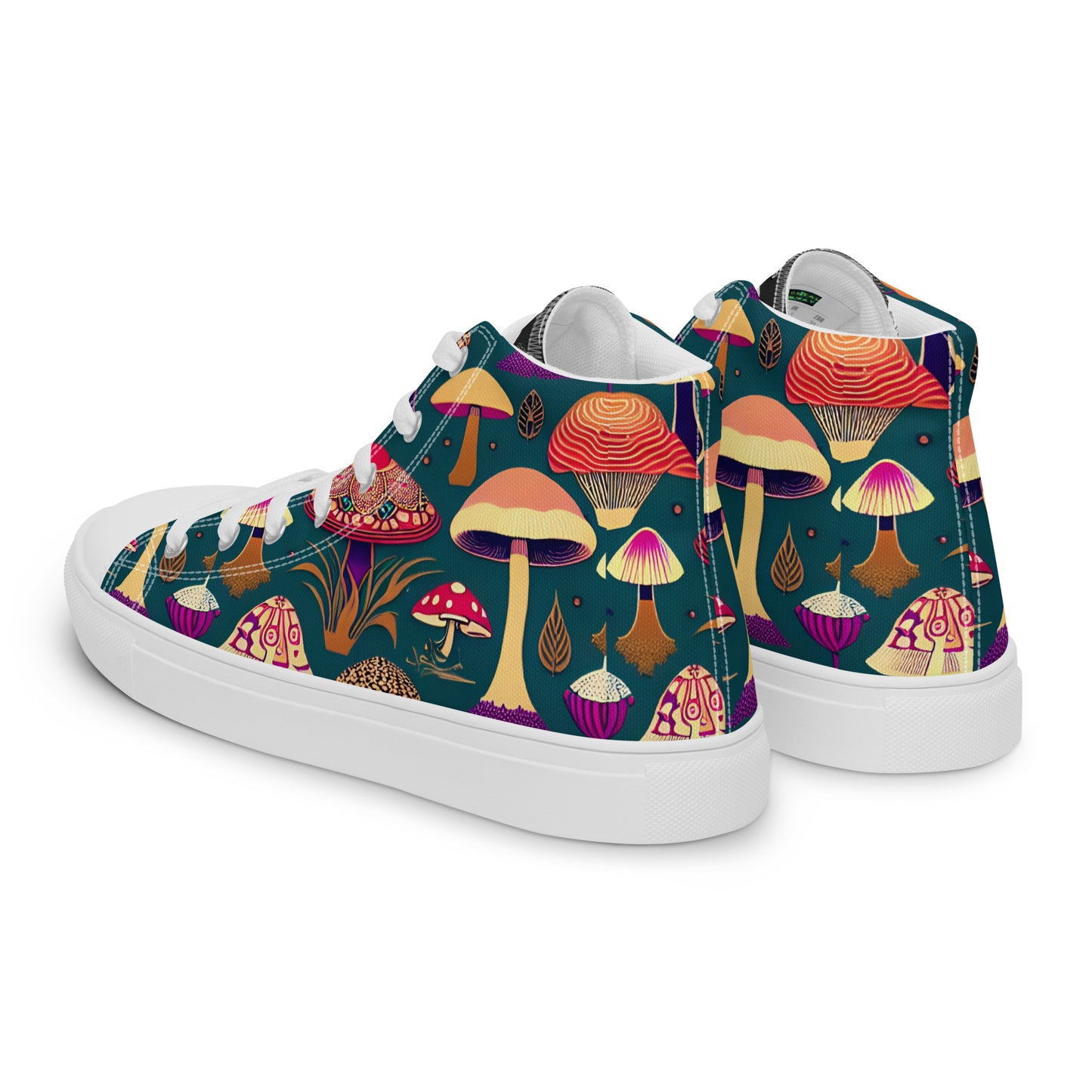 Whimsical Mushrooms on Green Women’s high top canvas shoes