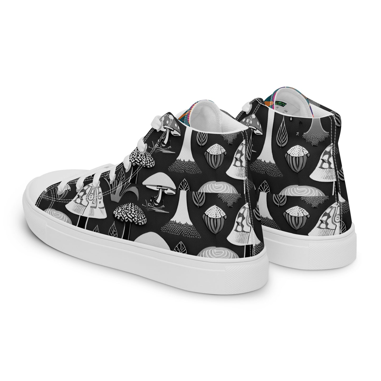 Whimsical Mushrooms in B&W Women’s high top canvas shoes