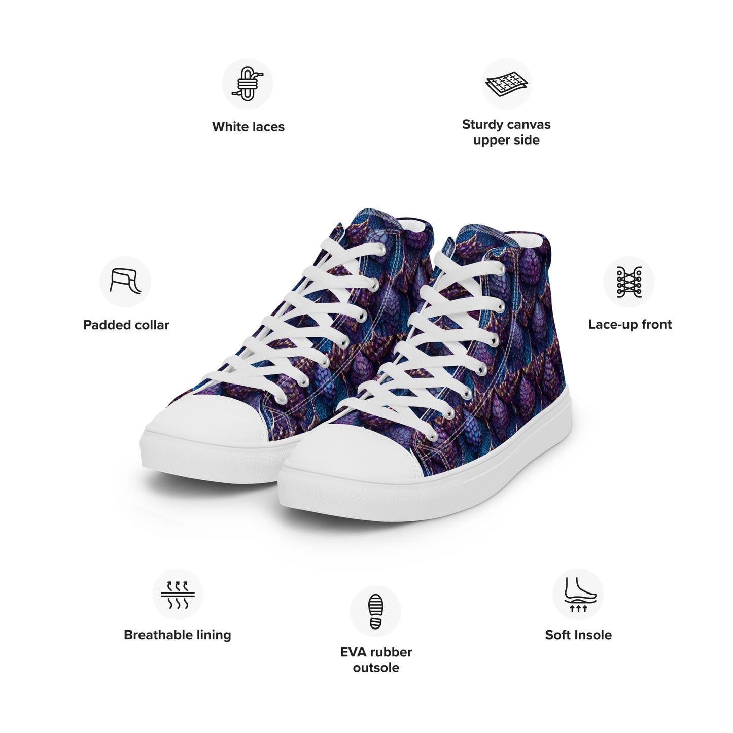 Luminosa, the Radiant Amethyst Drakon Women’s high top canvas shoes