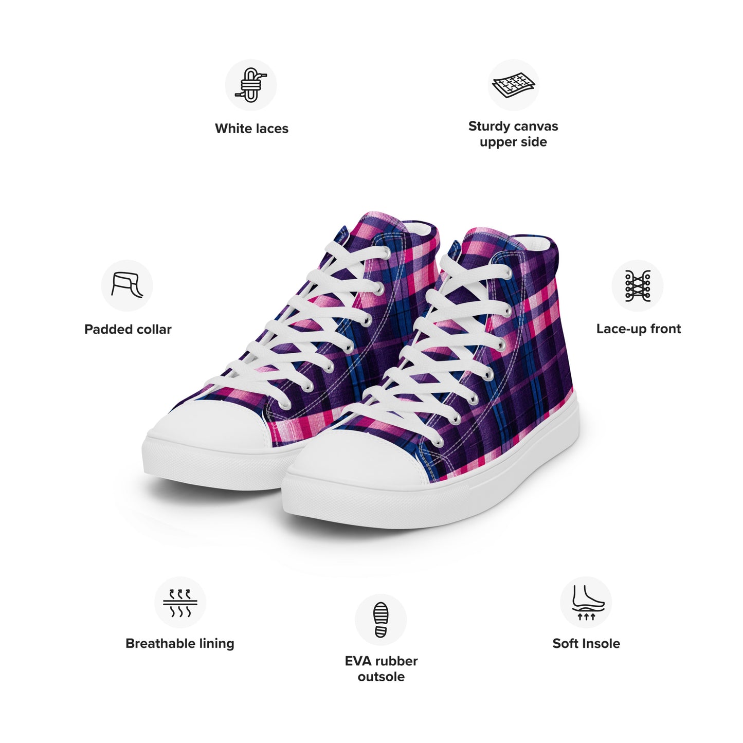 Berry Delight Plaid Women’s high top canvas shoes