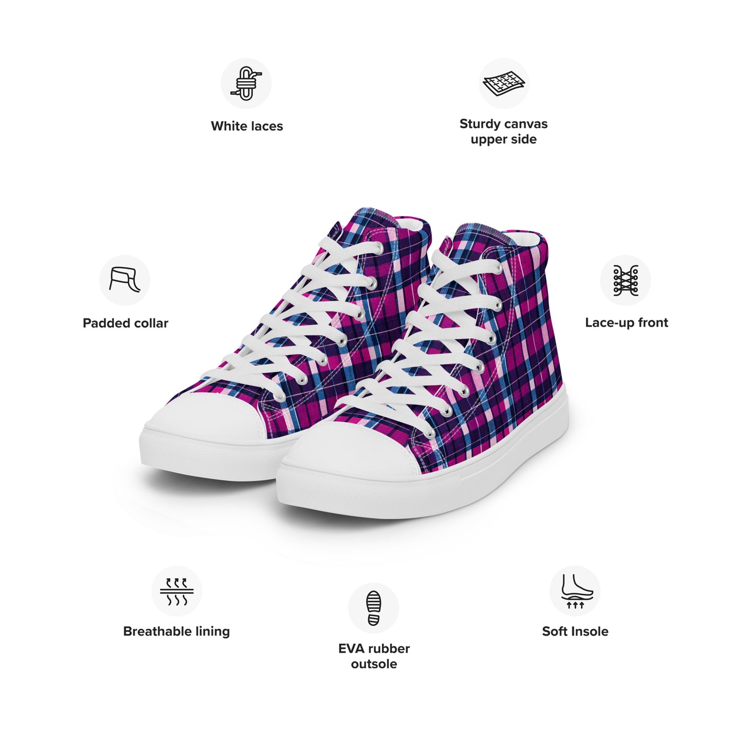 Fuchsia Fusion Check Women’s high top canvas shoes