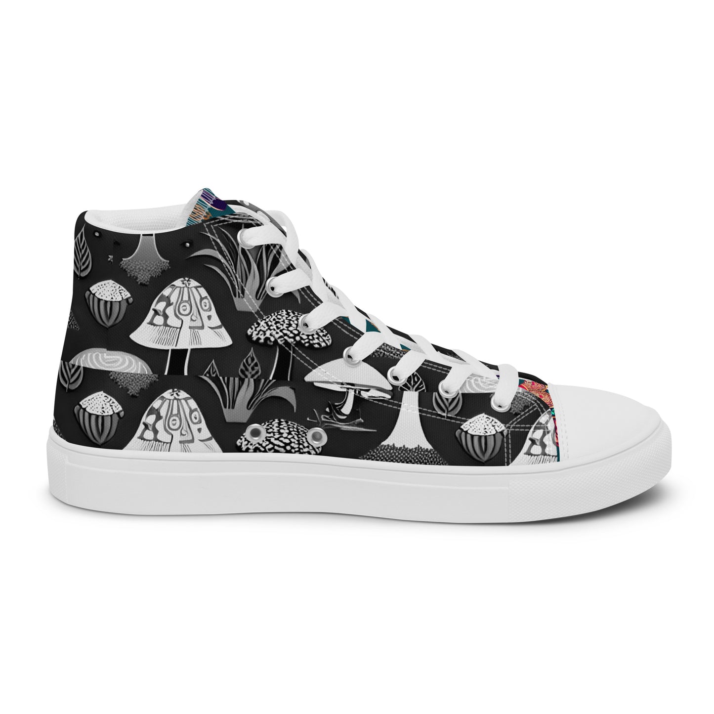 Whimsical Mushrooms in B&W Women’s high top canvas shoes