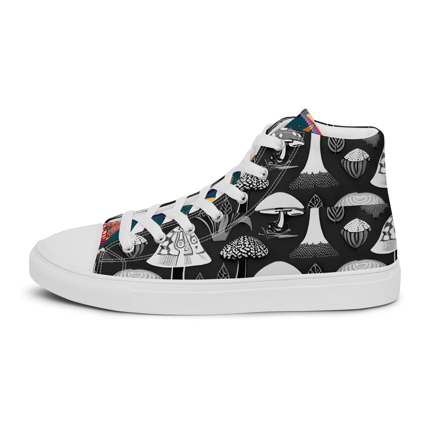 Whimsical Mushrooms in B&W Women’s high top canvas shoes