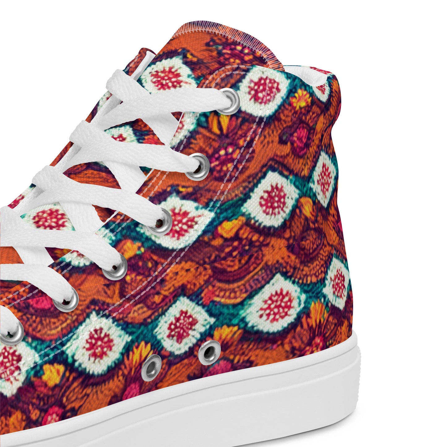 Pink and Orange Facets Women’s high top canvas shoes