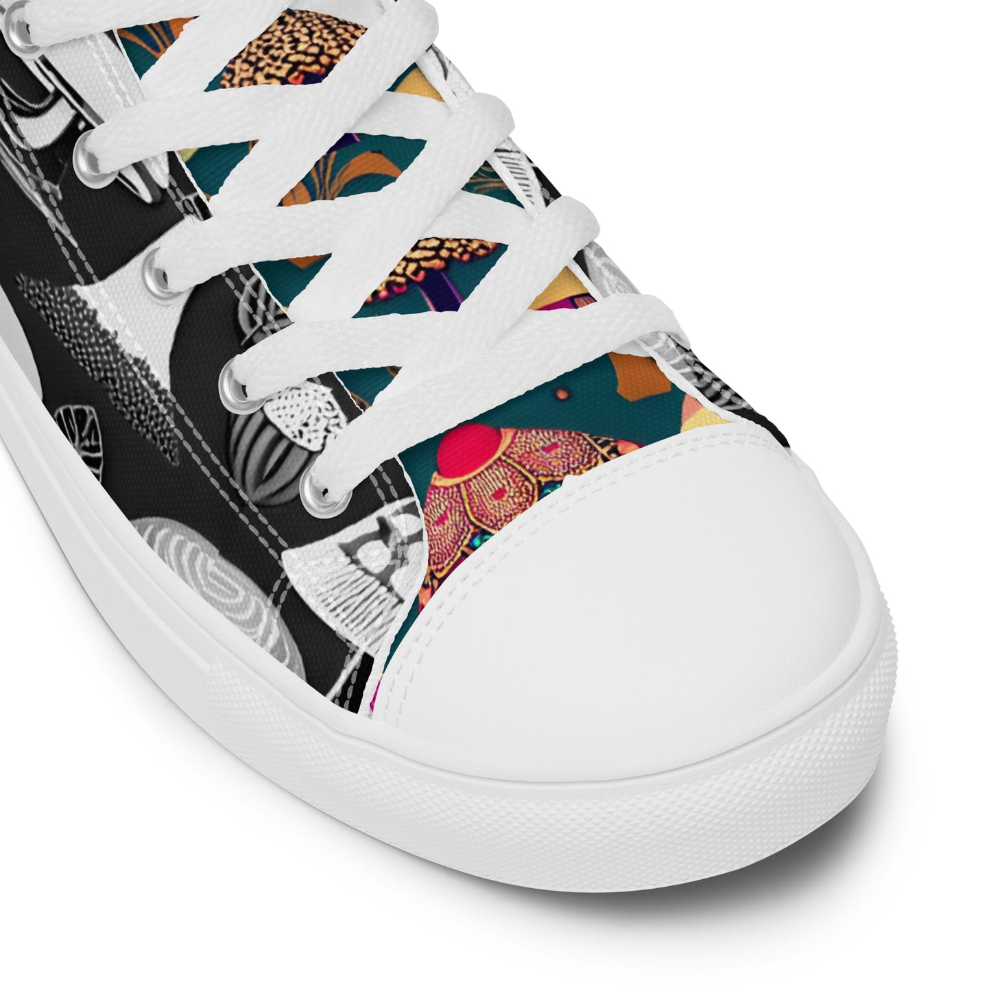 Whimsical Mushrooms in B&W Women’s high top canvas shoes