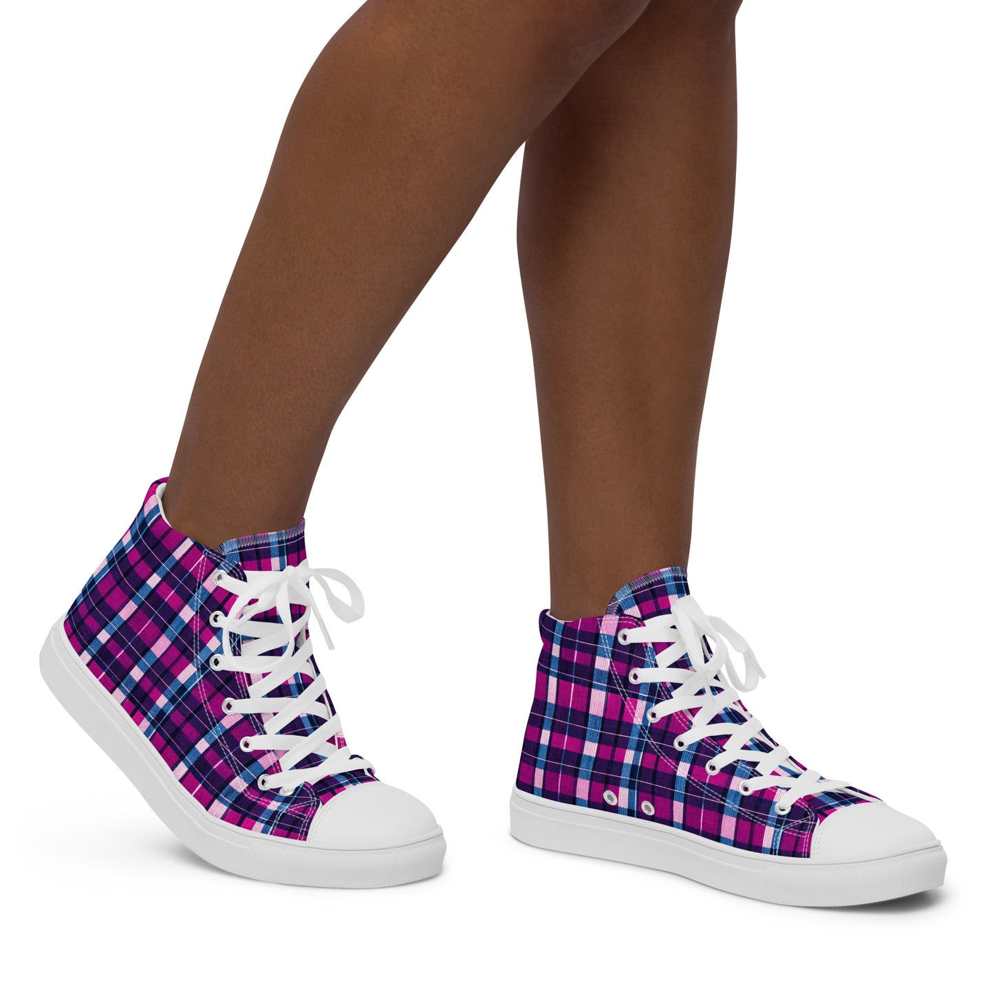 Fuchsia Fusion Check Women’s high top canvas shoes