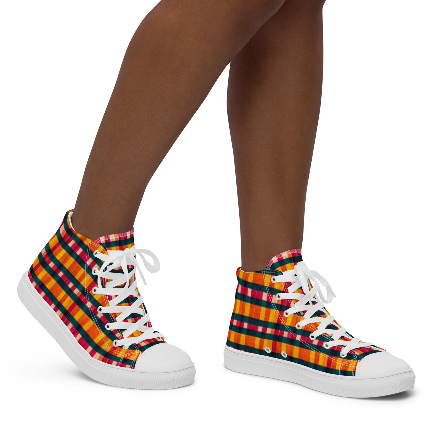 Tropical Fiesta Plaid Women’s high top canvas shoes