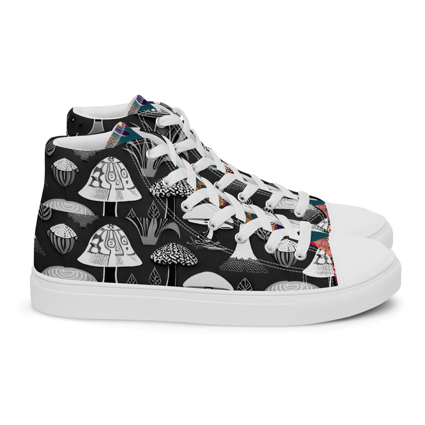 Whimsical Mushrooms in B&W Women’s high top canvas shoes