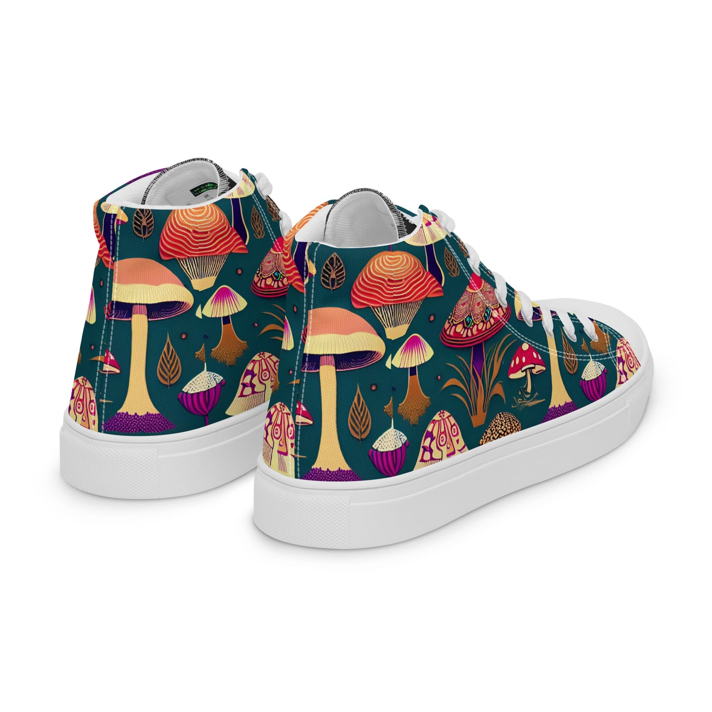 Whimsical Mushrooms on Green Women’s high top canvas shoes