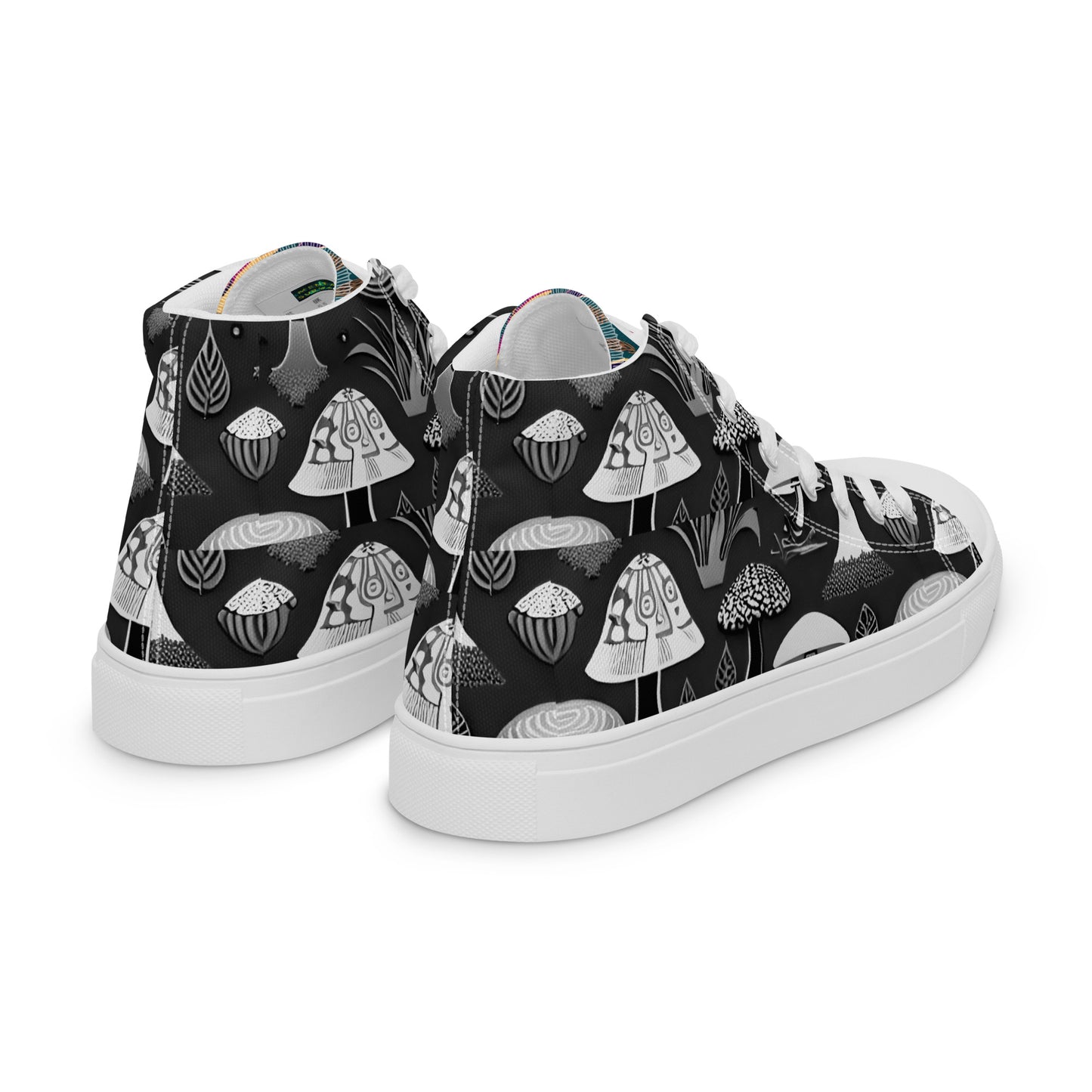 Whimsical Mushrooms in B&W Women’s high top canvas shoes