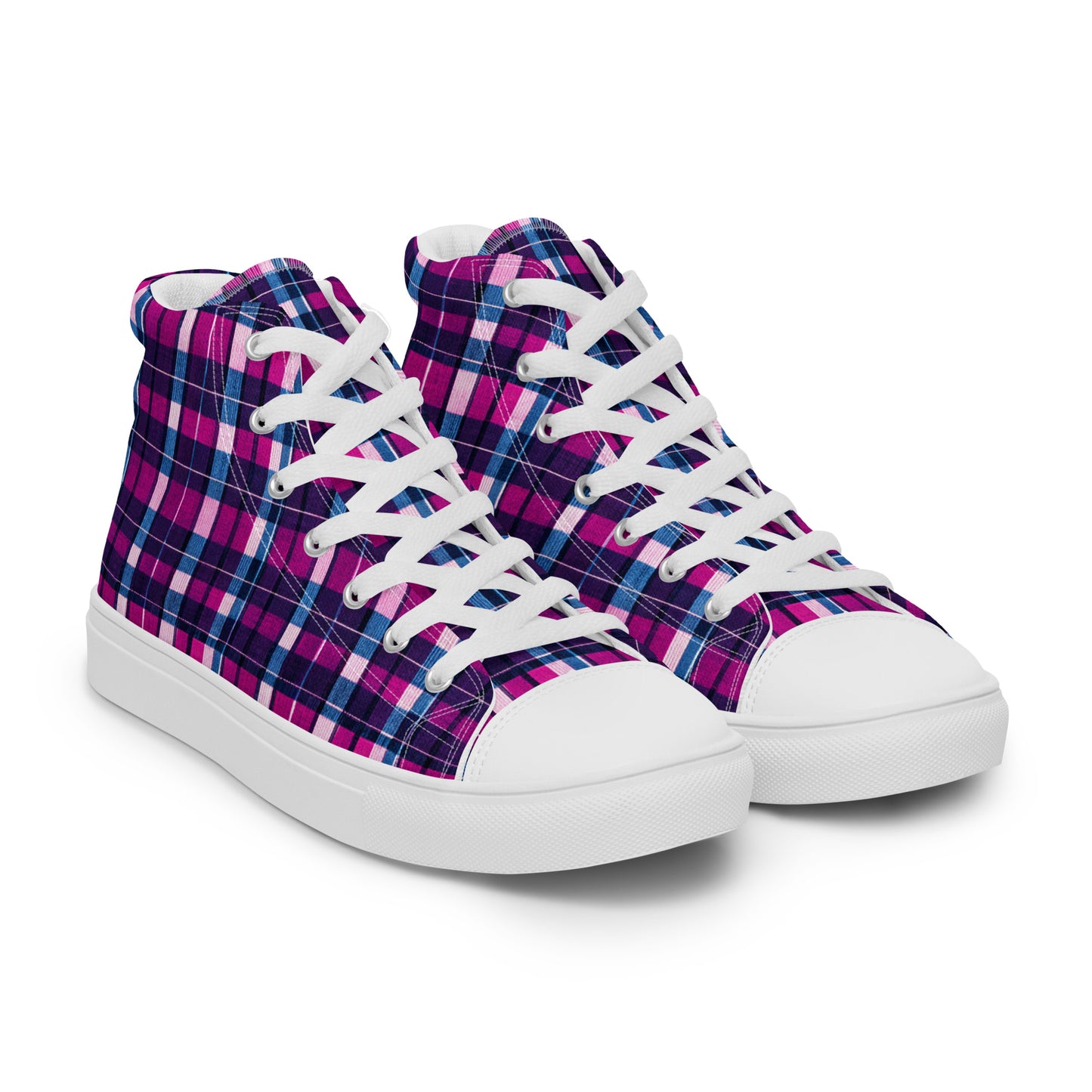 Fuchsia Fusion Check Women’s high top canvas shoes