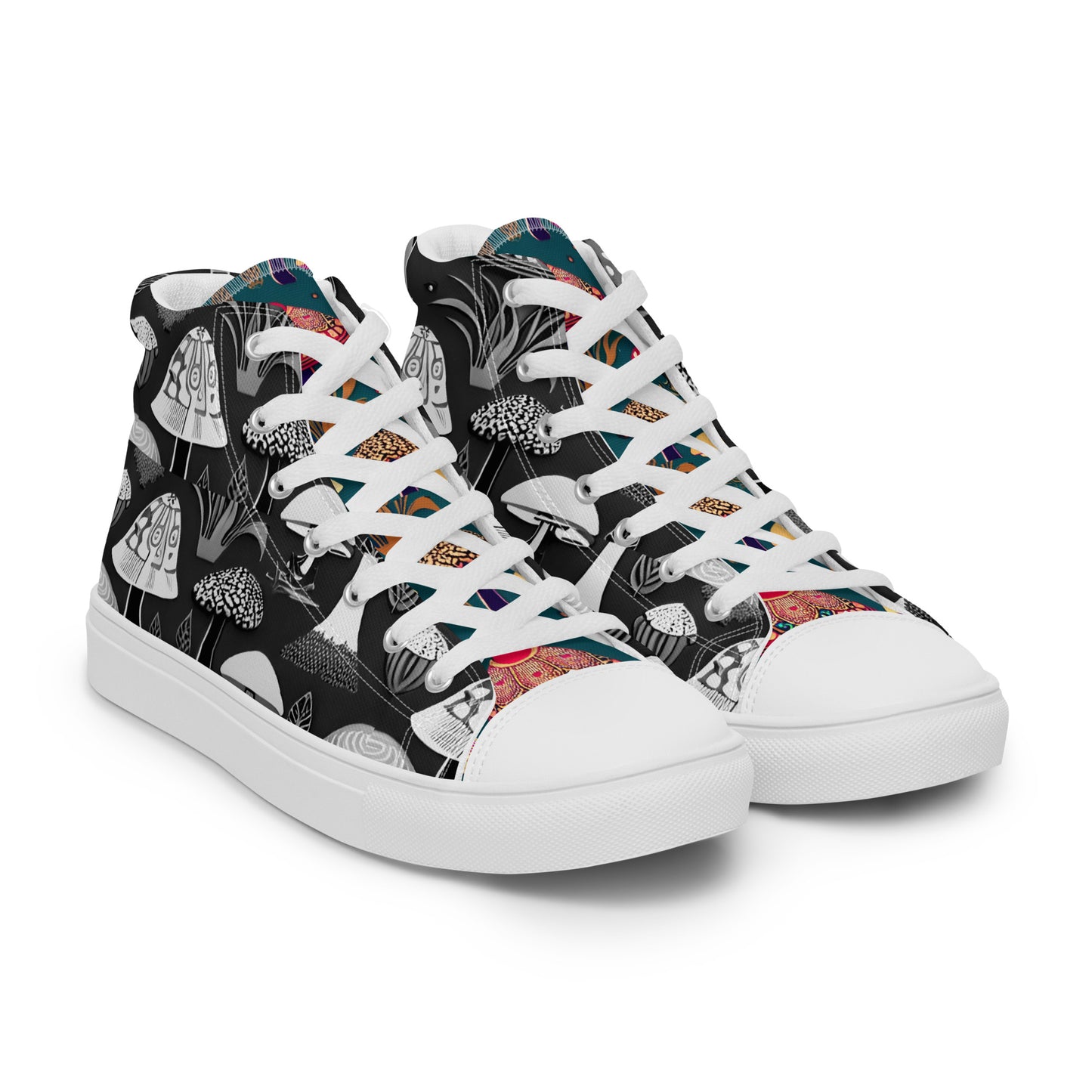 Whimsical Mushrooms in B&W Women’s high top canvas shoes