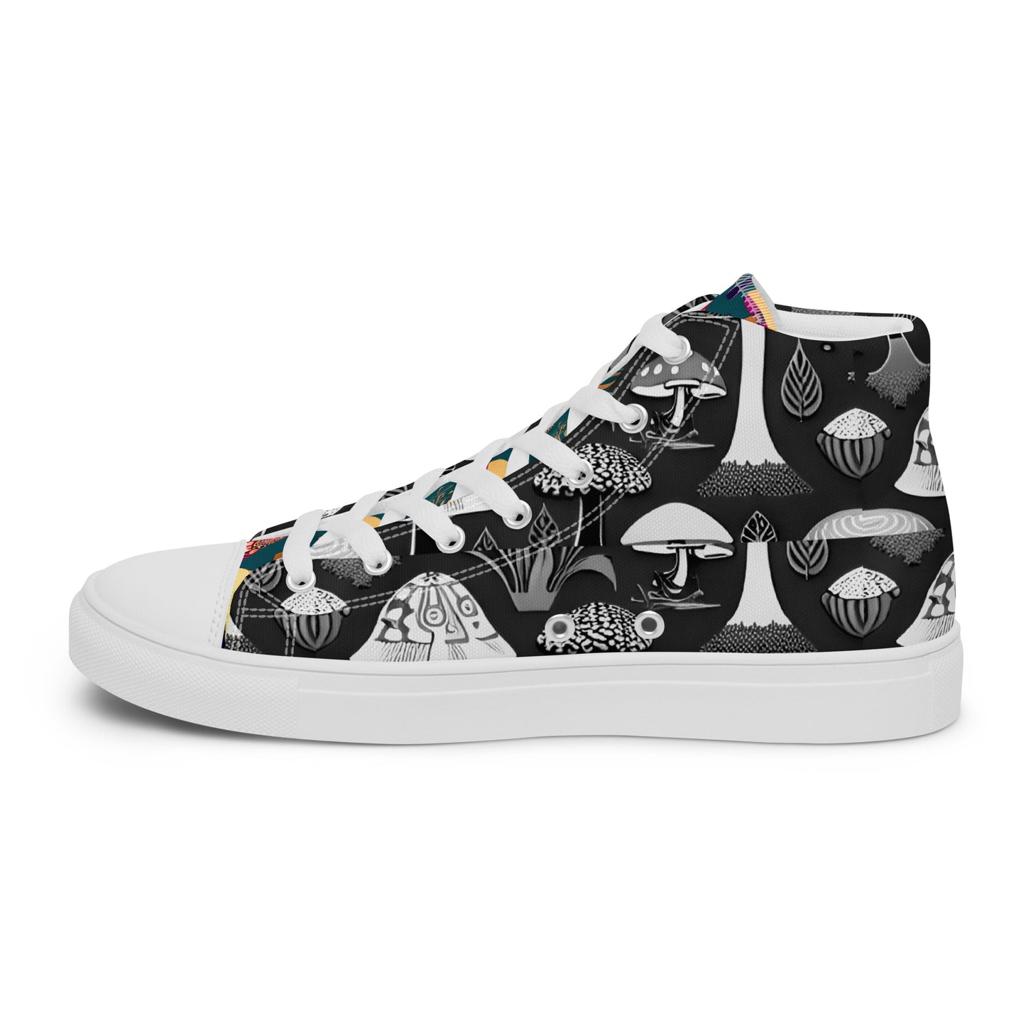 Whimsical Mushrooms in B&W Women’s high top canvas shoes