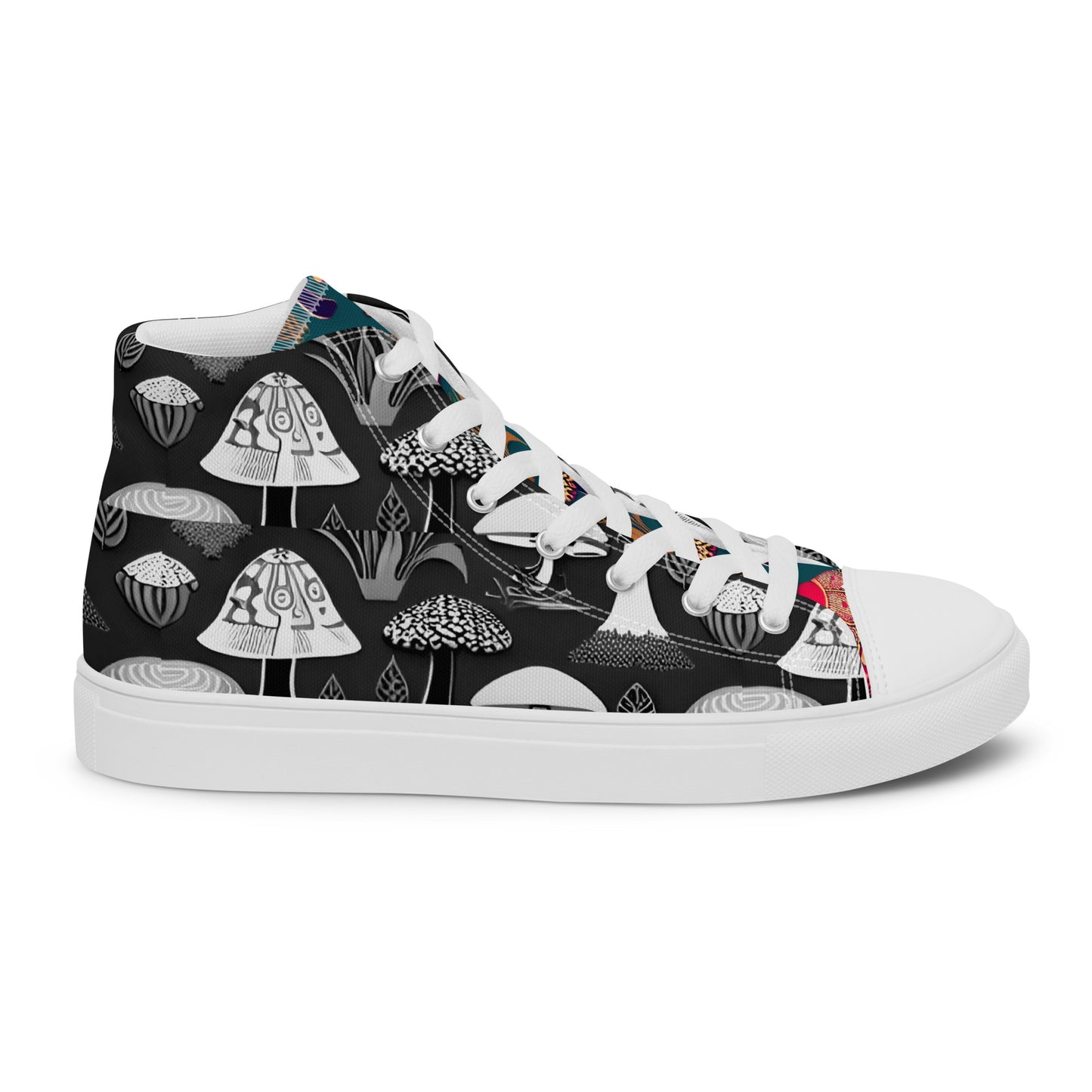 Whimsical Mushrooms in B&W Women’s high top canvas shoes