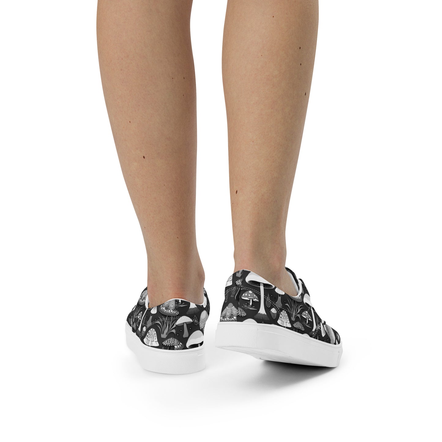 Whimsical Mushrooms in B&W Women’s lace-up canvas shoes