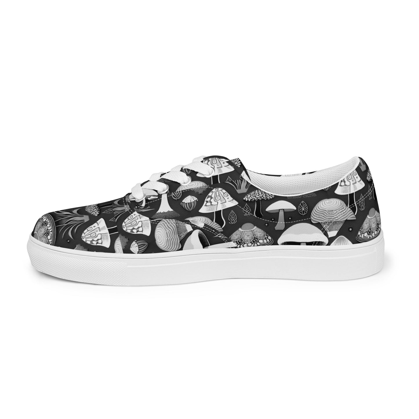 Whimsical Mushrooms in B&W Women’s lace-up canvas shoes