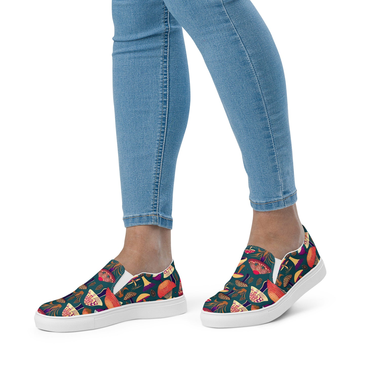 Whimsical Mushrooms in Color Women’s Slip On canvas shoes