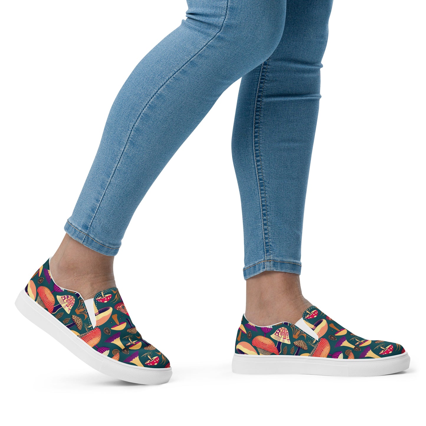 Whimsical Mushrooms in Color Women’s Slip On canvas shoes